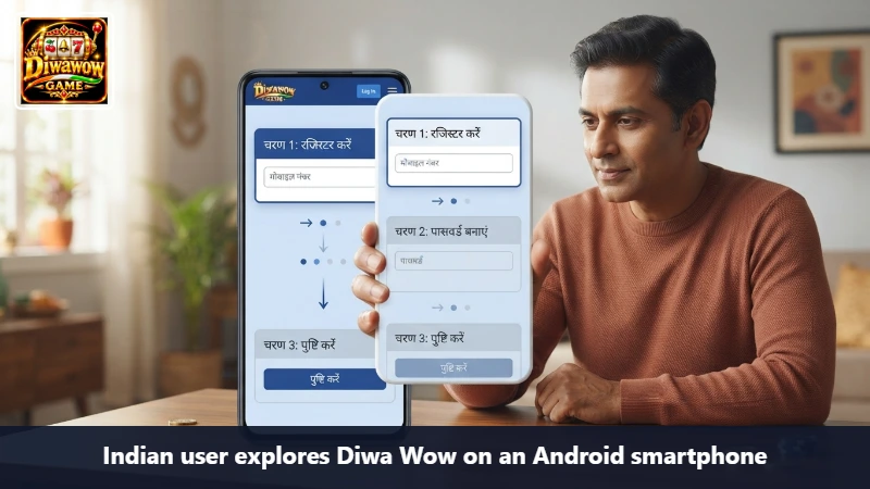 Indian user explores Diwa Wow on an Android smartphone